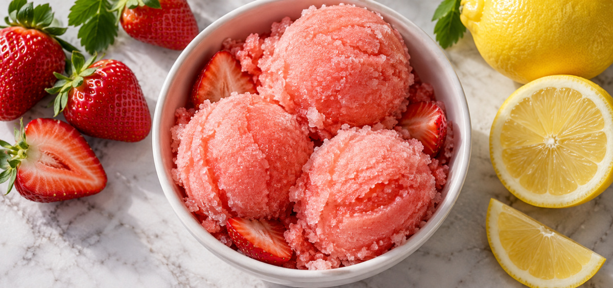 Strawberry lemonade Italian ice being scooped